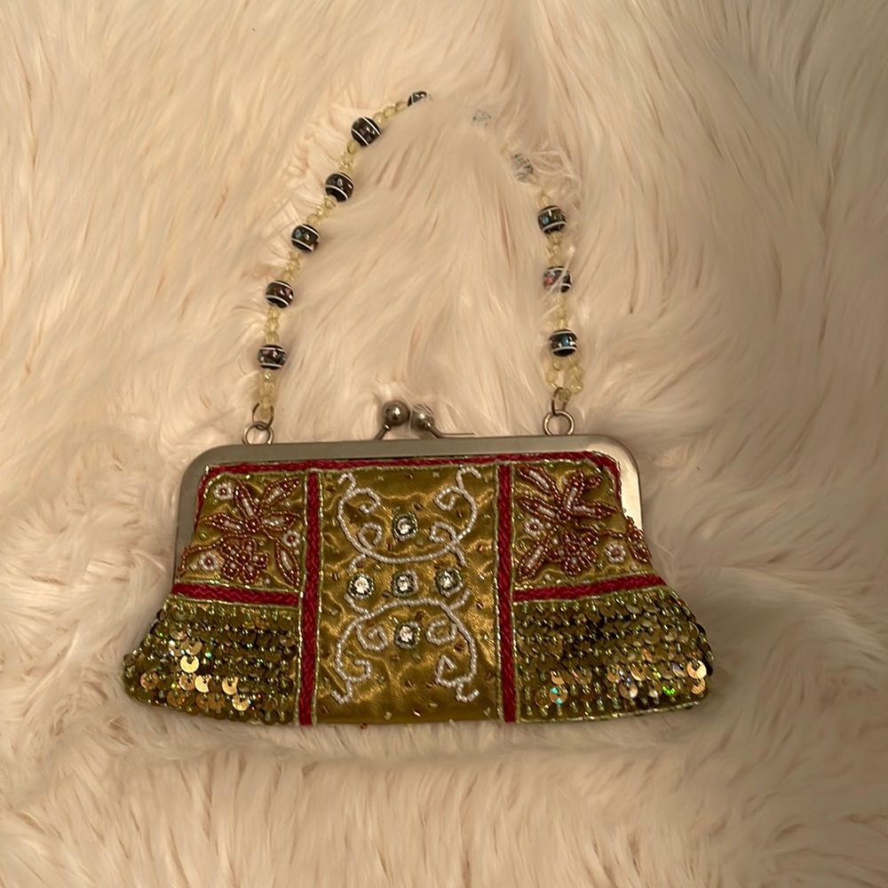 NWOT beaded sequined evening bag. Green.
